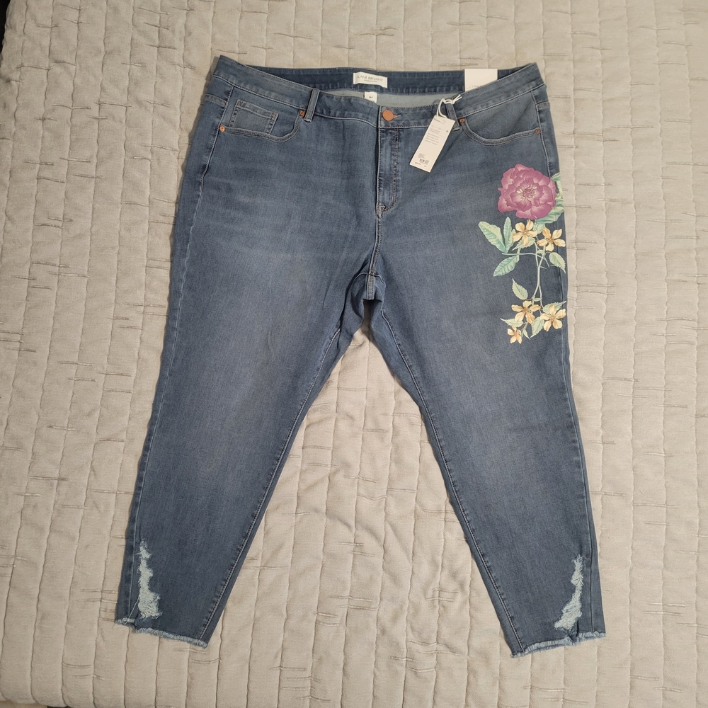 Lane Bryant Blue Skinny Jeans with Floral Embelishment